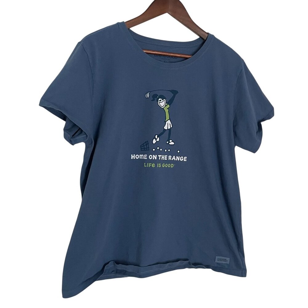 Life is Good Crusher Tee T Shirt XL Jackie Golfer Golf Home on the Range Blue